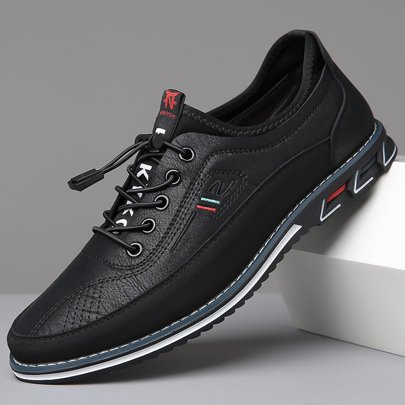 Midnight black premium comfort shoes, lace-up with black sole and red logo detail
