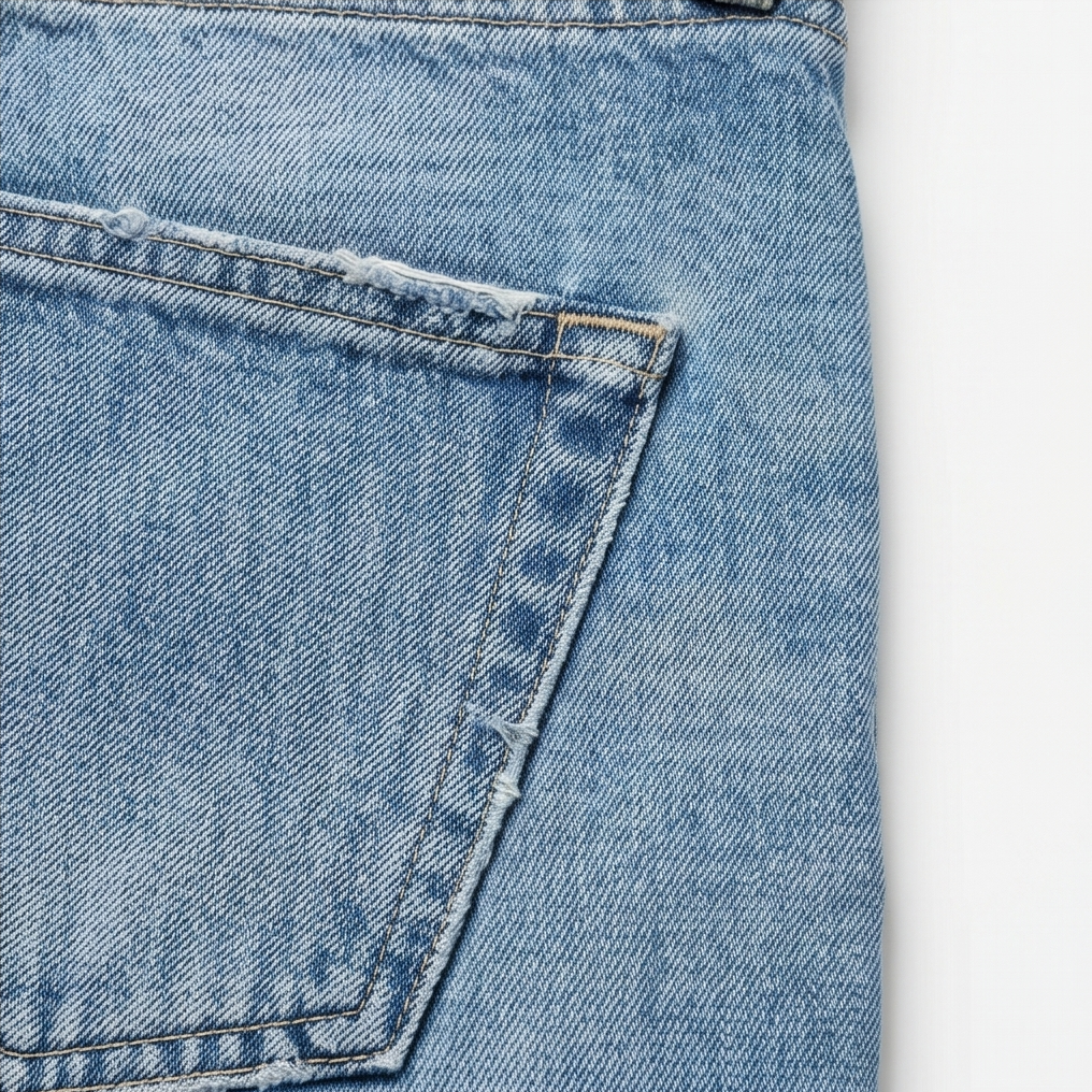 Women's cropped barrel jeans pocket and belt-loop area in light wash denim