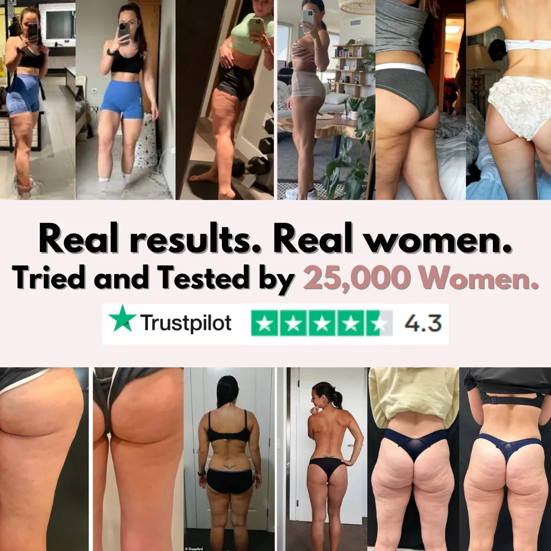 Women's anti-cellulite compression leggings shown in mirror fit photos, full-length