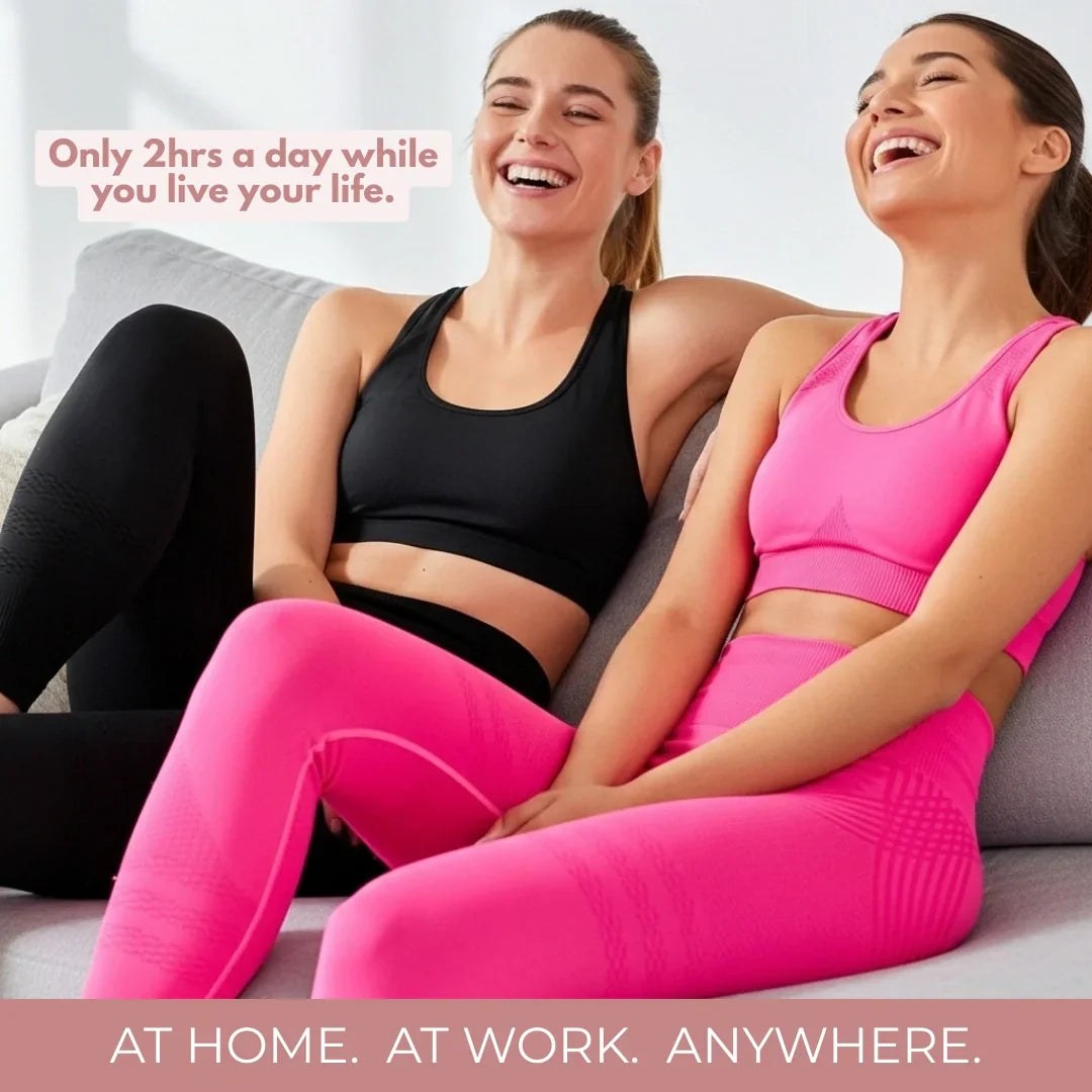 Anti-cellulite compression leggings in pink and black, high-rise waistband, full-length