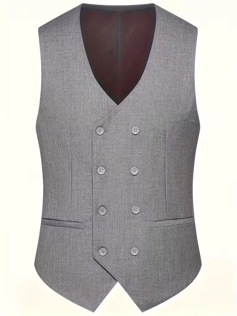 Men's suit waistcoat, grey, double-breasted with six button front and welt pockets