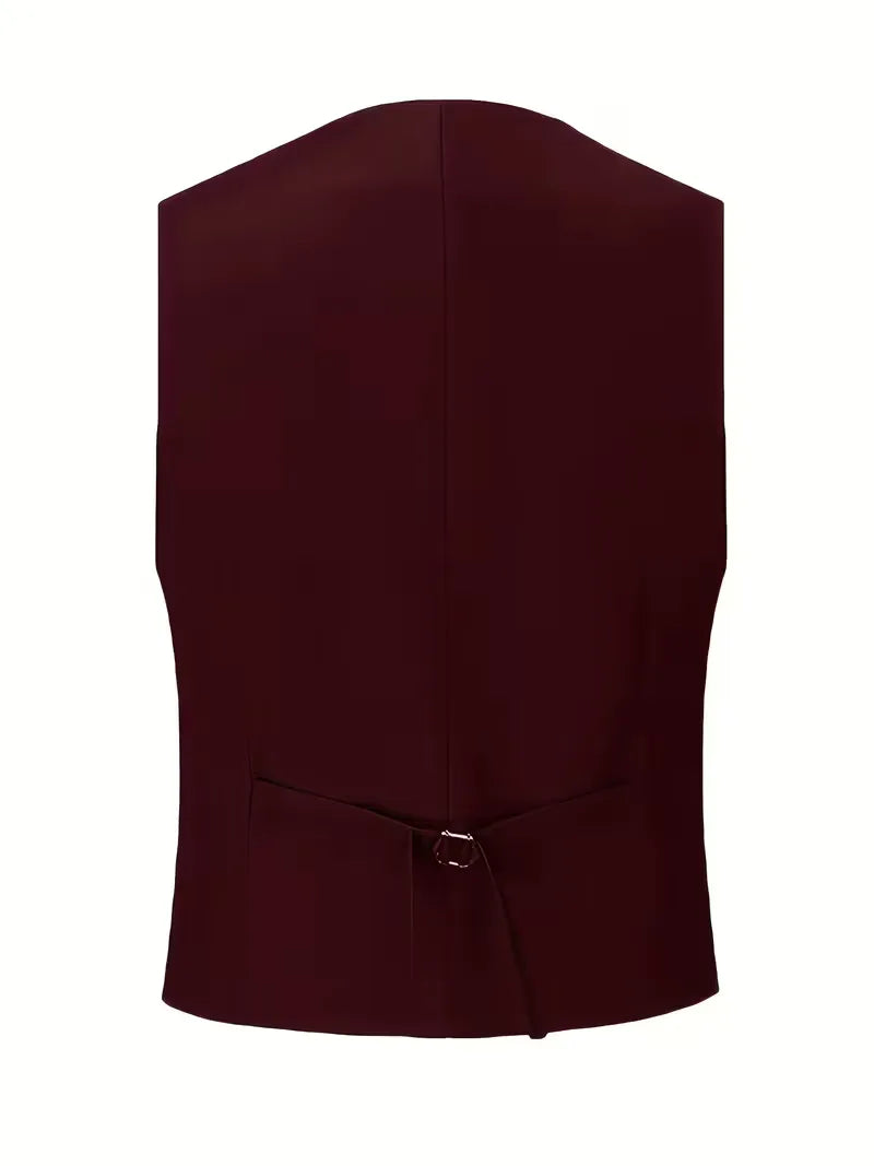 Men's burgundy waistcoat back, with center seam and adjustable waist strap