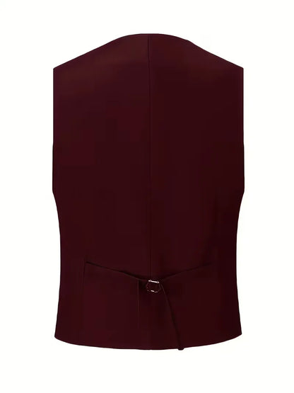 Men's burgundy waistcoat back, with center seam and adjustable waist strap