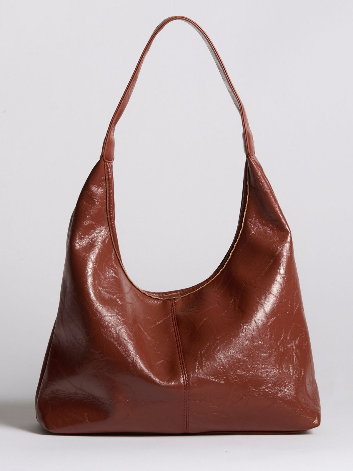 Distressed vegan leather tote bag, dark red with curved shoulder handles