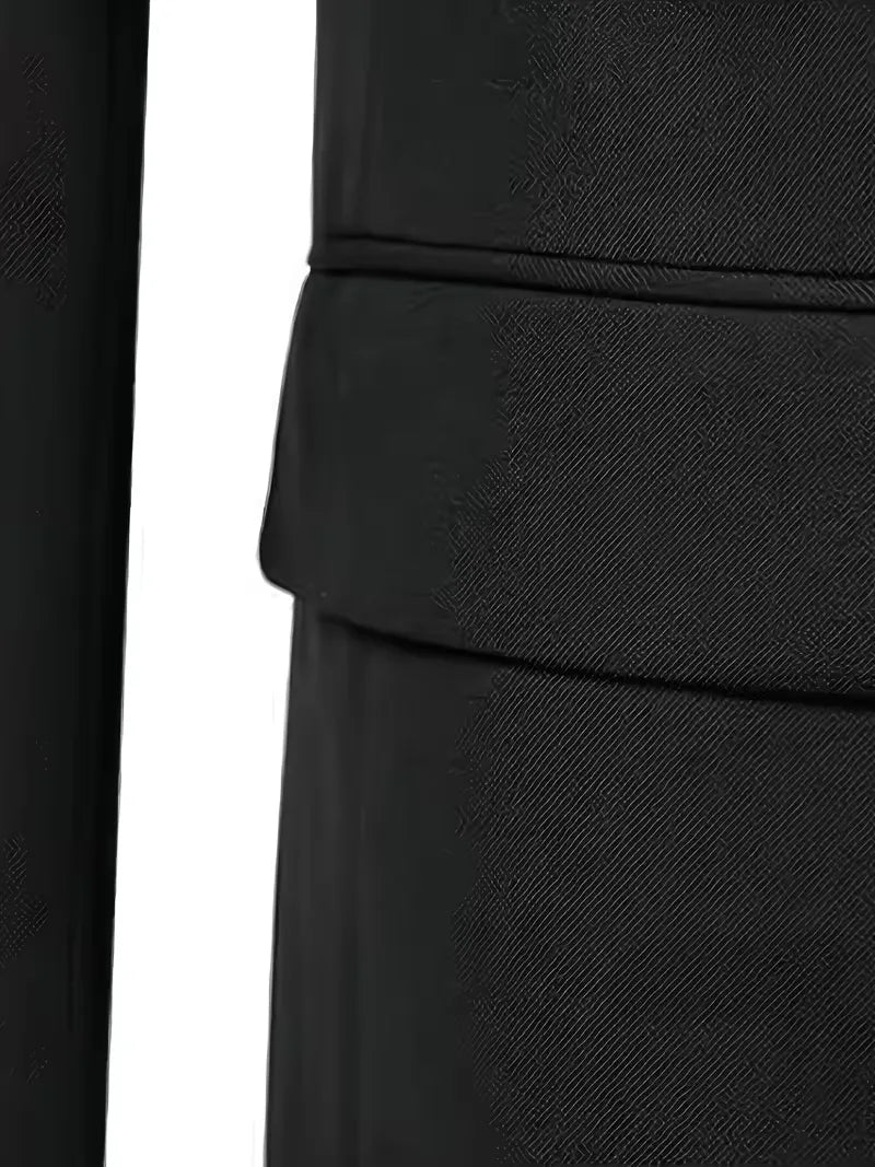 Black suit trousers waist with waistband seam and belt loop detail