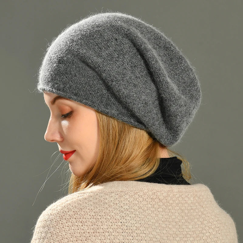 Amara cashmere beanie in grey, folded cuff knit beanie