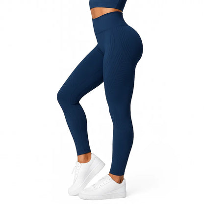 Women's anti-cellulite leggings in dark navy with ribbed textured pattern