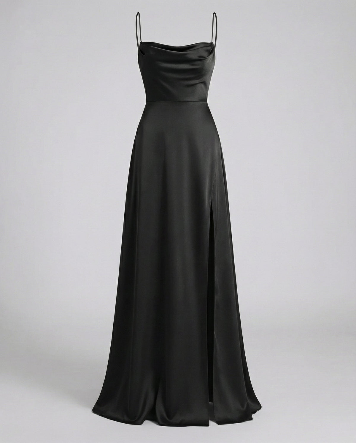 Black maxi dress with spaghetti straps and split front hem