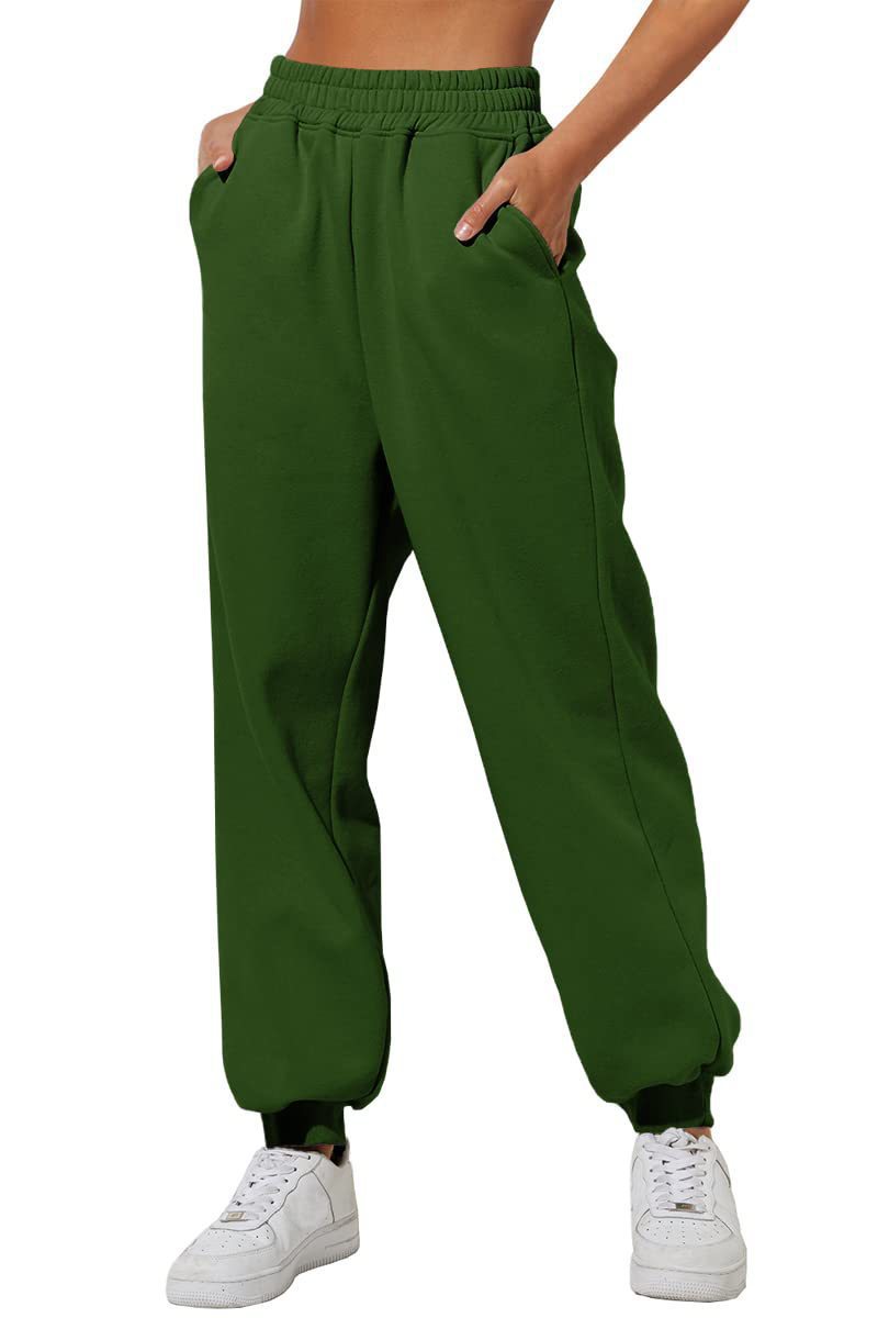Dark green sweatpants joggers with elastic waistband and cuffed ankle hem.