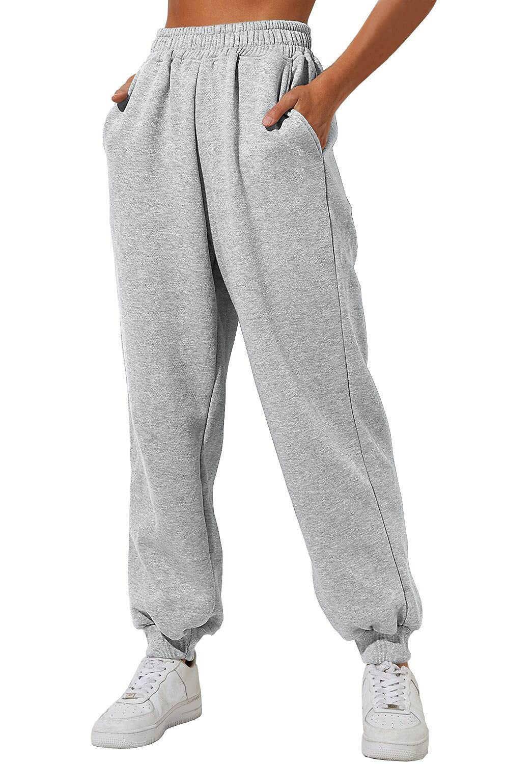 Heather grey casual sweatpants joggers with elastic waistband and cuffed ankles