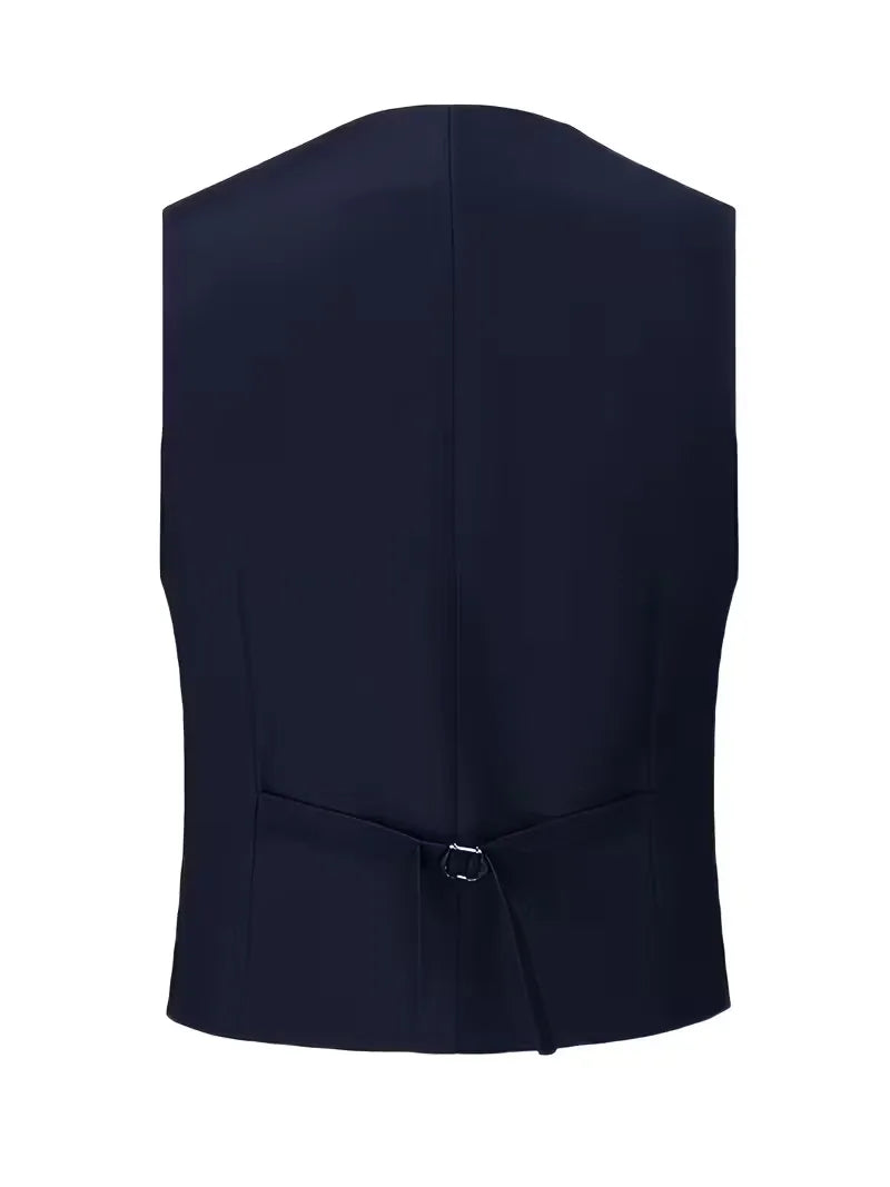 Navy waistcoat back with V-neck and adjustable waist strap