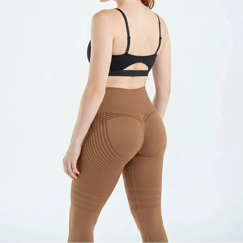 Women's anti-cellulite leggings in brown with ribbed contour texture