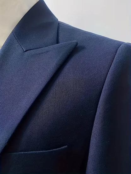 Navy suit fabric swatch with fine texture