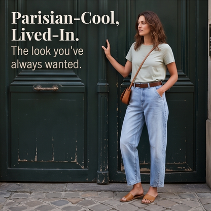 Women’s high-waisted cropped barrel jeans, light blue denim with slight taper at the hem