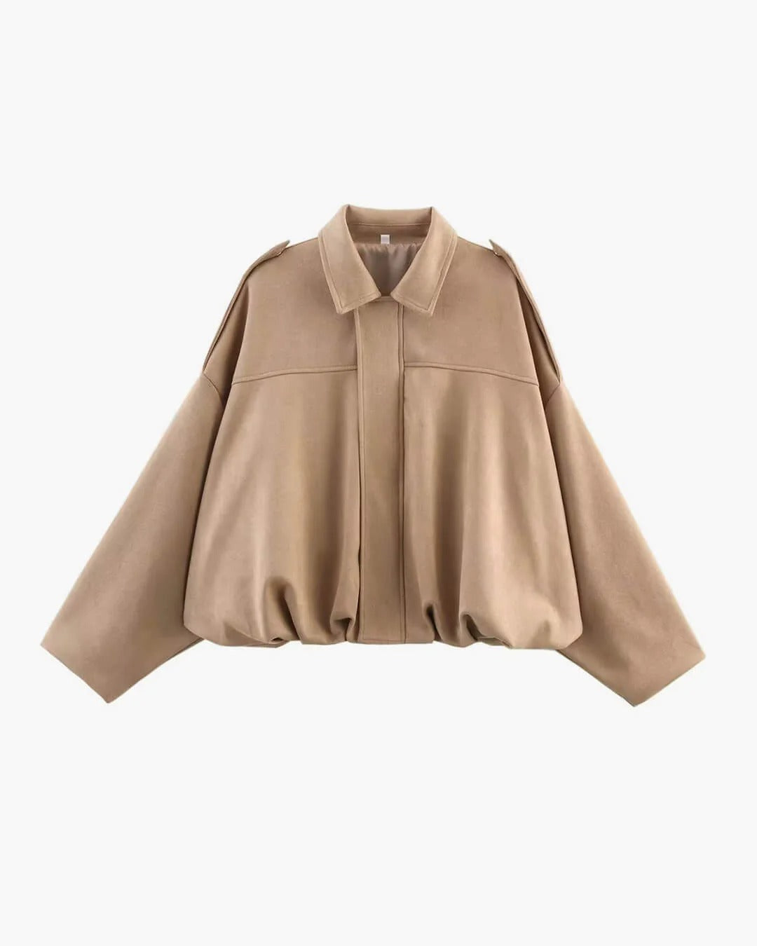 Faux suede collared bomber jacket, taupe, front zipper and relaxed fit