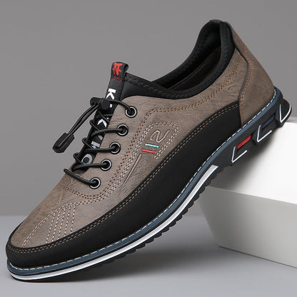 Stone grey premium comfort shoes, lace-up with black sole and contrast stitching