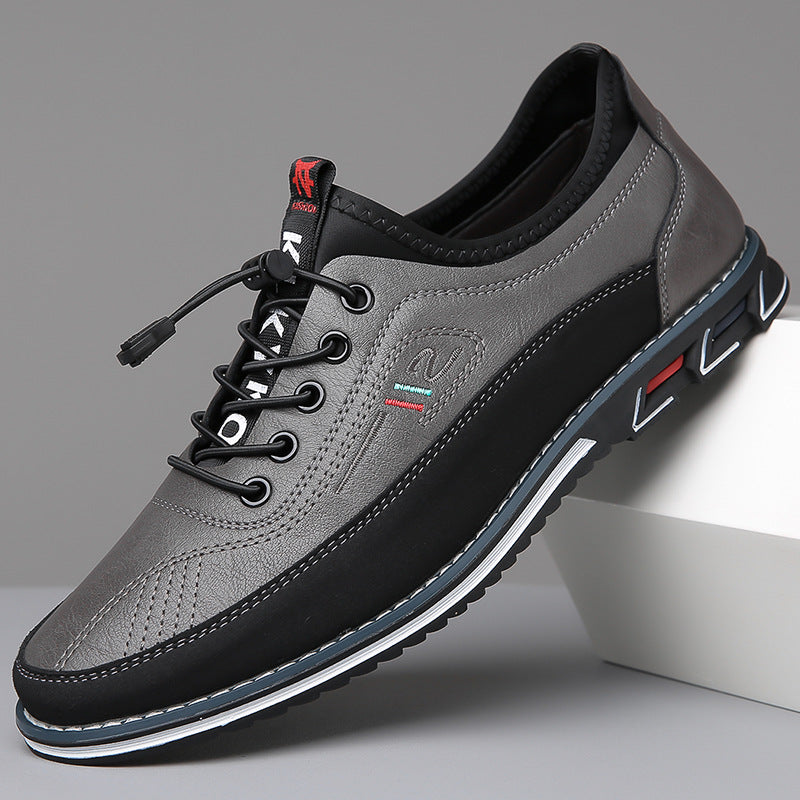 Stone grey premium comfort shoes, lace-up with black trim and cushioned collar