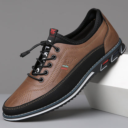 Chestnut tan premium comfort shoes, lace-up with contrast black piping and sole