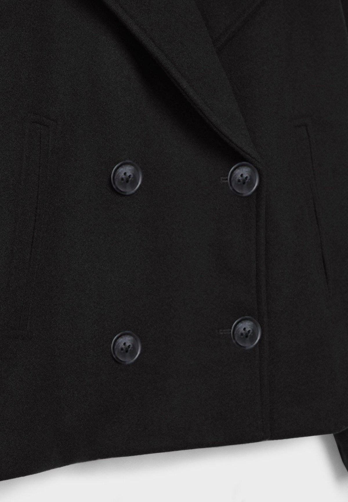 Cropped double-breasted jacket, black, front buttons and double-breasted placket