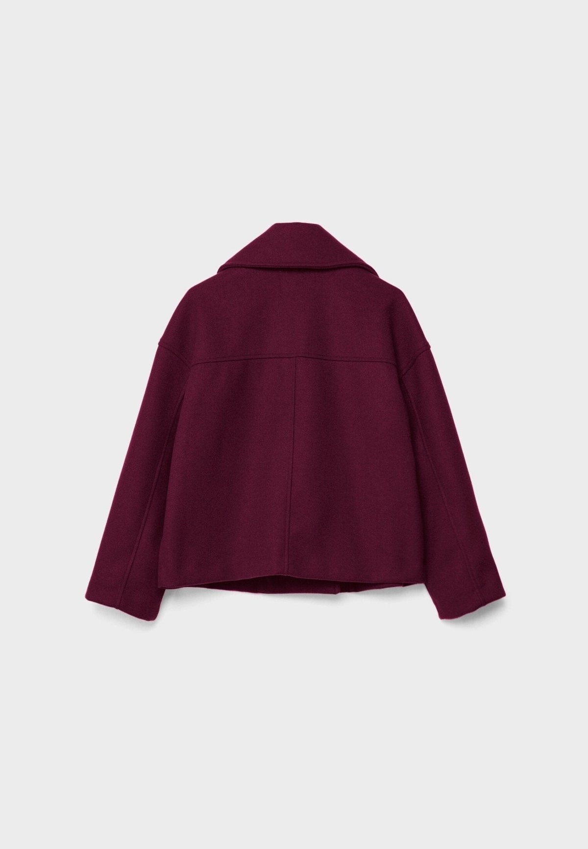 Cropped double-breasted jacket, burgundy, notched collar and long sleeves